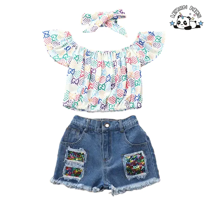 LEZONKIDS - 2024 Boutique Fashion Kids Clothes Ruffle Two Piece Summer Little Girls Clothing Sets